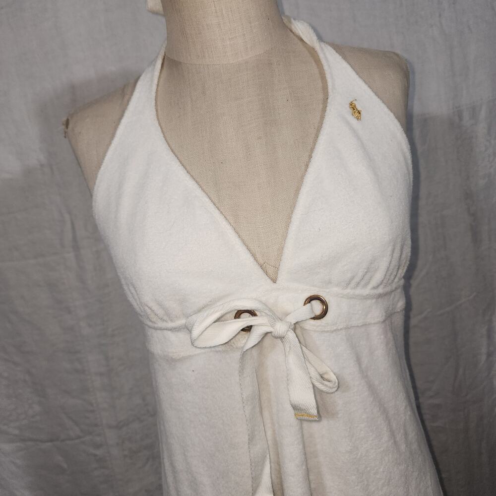 RALPH LAUREN sz L White Terry Cloth Halter Cover Up Dress Gold Pony - Picture 2 of 12
